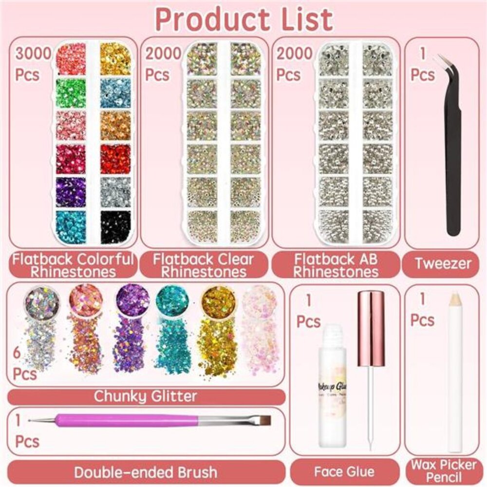 Face Gems Glitter with Glue Face Rhinestones for Makeup Jewels Eye Gems Tweezers - Picture 6 of 7